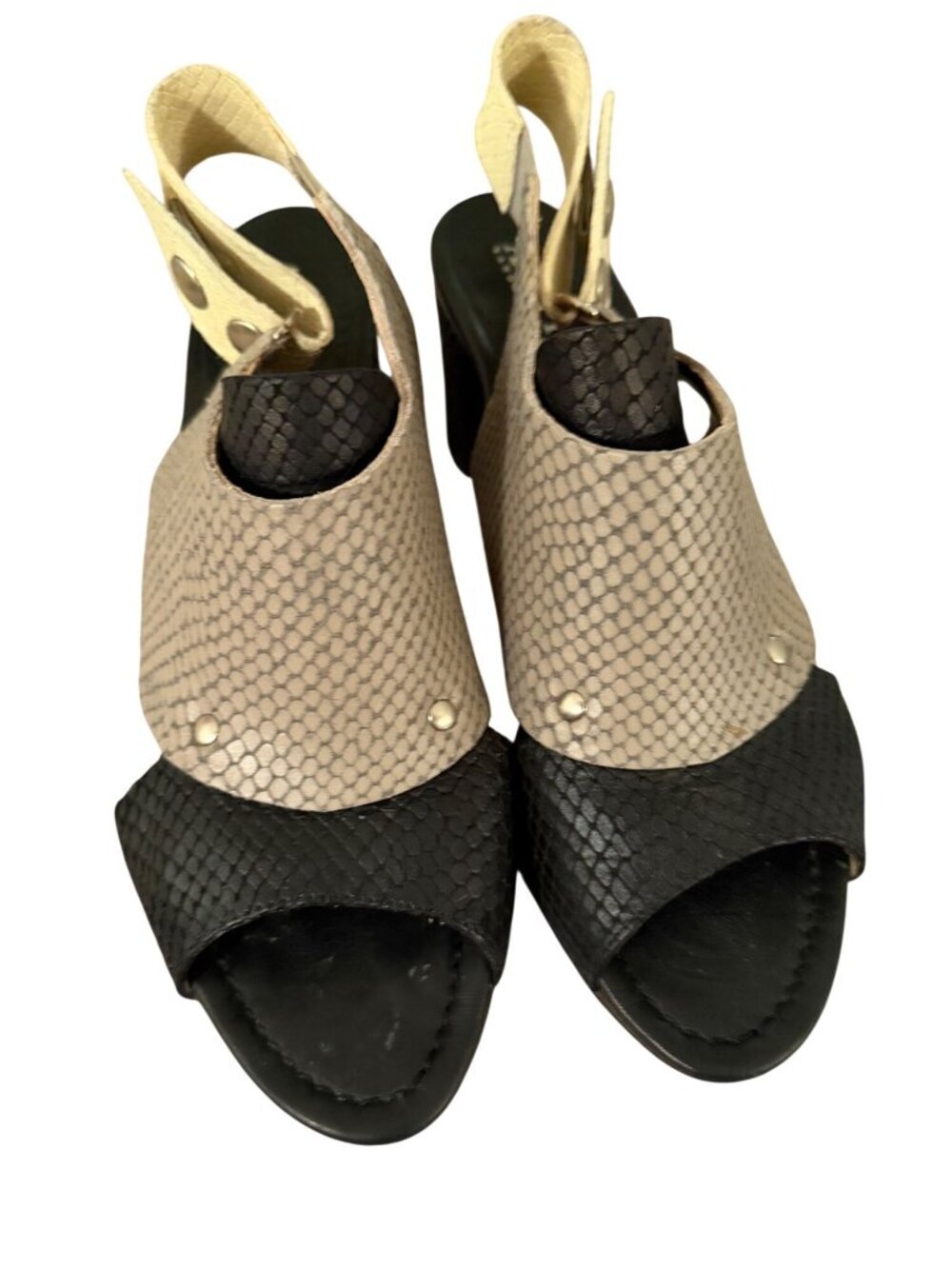 Anyi Lu Womens "Athena" Sandals Size 38.5 Leather Snakeskin Embossed Slingback